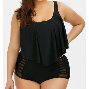Black Plus Size Flounce High Waist Bottom Bikini